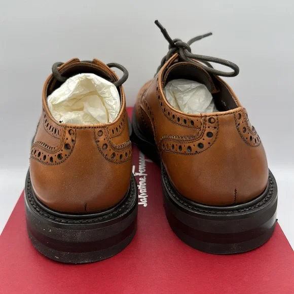 Salvatore Ferragamo Titus Wingtip Oxford Brown Leather Size 6 EEE NIB